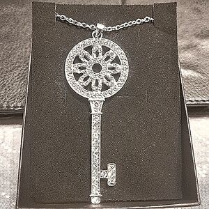 Silver Key Lock CZ rhinestone Pendant Necklace on Silver 18"-22"Chain NEW